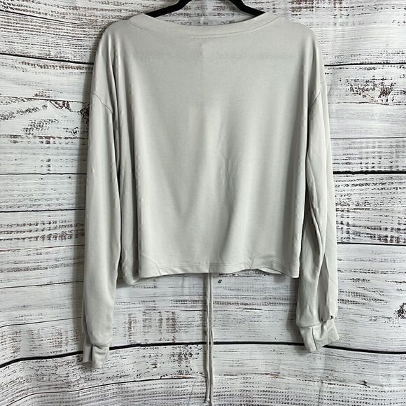 Elan Top Womens size Medium pull string V Neck Gray Stone pullover New - Picture 6 of 13